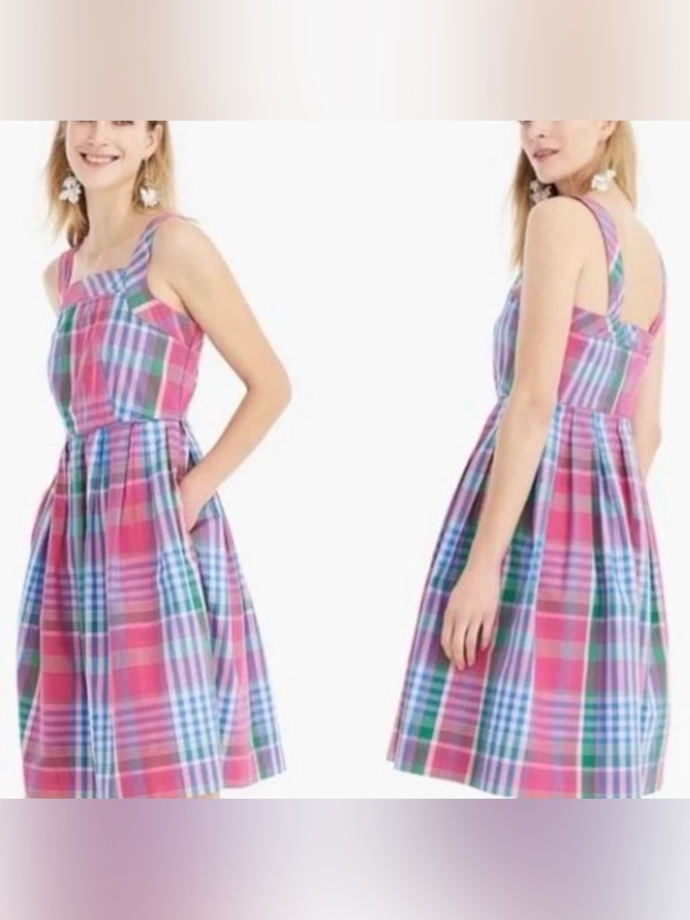 J. Crew cotton poplin apron dress in Magenta Plaid size 00